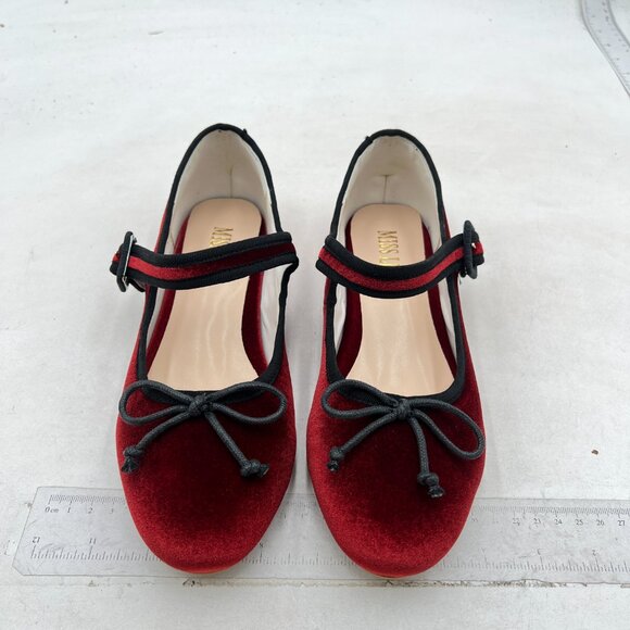miss left Women Bowknot Ankle Strap Mary Jane Classic Closed Round Toe Flats Red - Picture 3 of 8